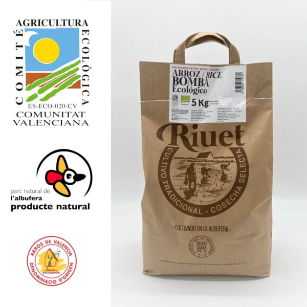 Natural Rice for Paella Riuet BOMBA ECO/ORGANIC 500Gr and 5Kg