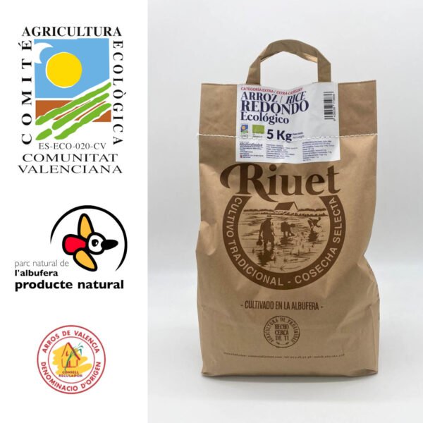 Natural Rice for Paella Riuet REDONDO ECO/ORGANIC 500Gr and 5Kg